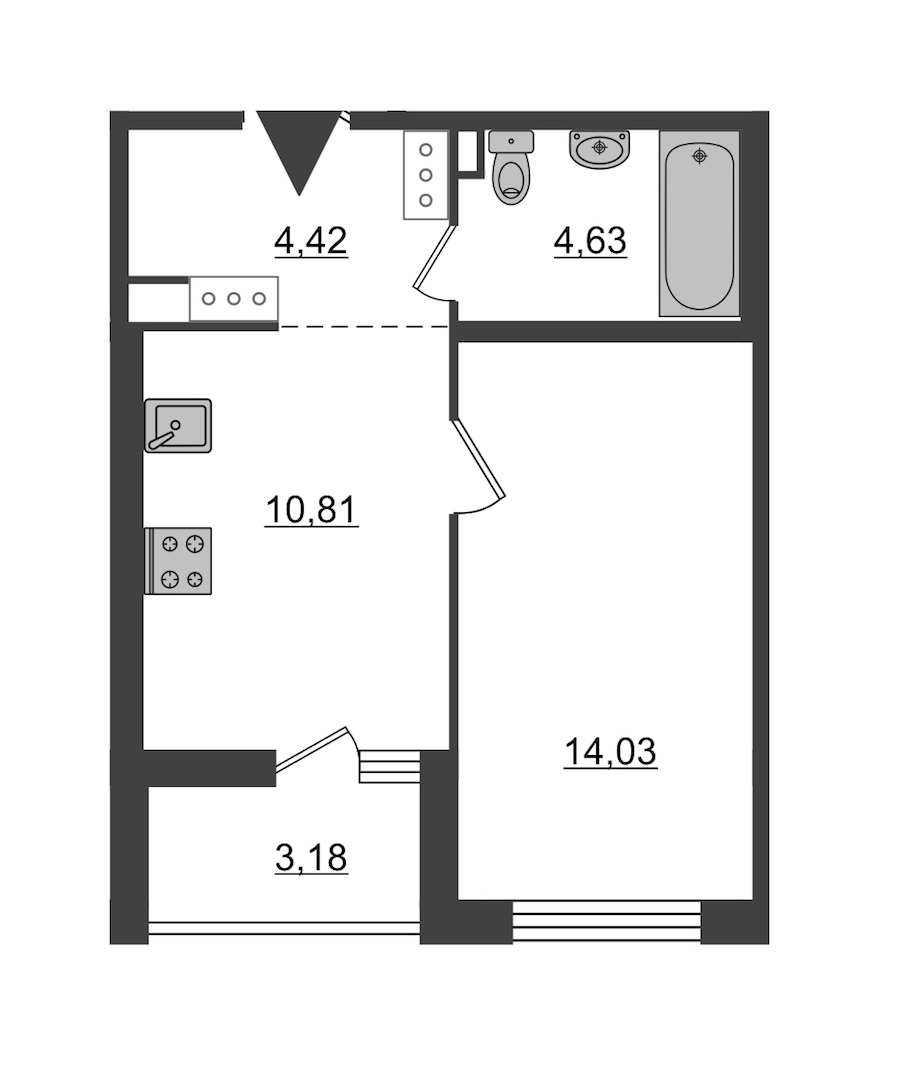 1-комнатная квартира 33.89 м², 13/14 эт., ЖК «Чёрная речка»